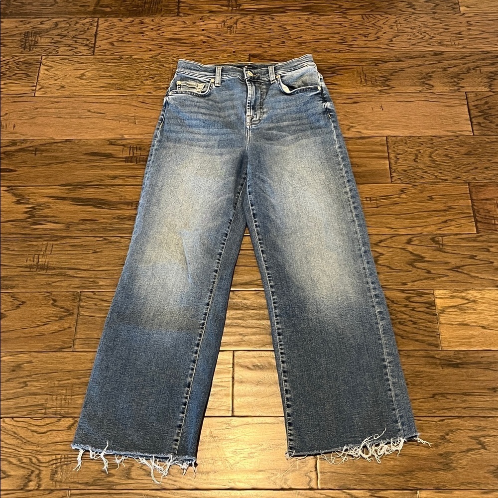 7 For All Mankind Women's Wide Leg Flare Jeans in Medium Blue